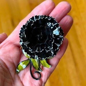 Vintage CORO Black & Green Enamel Flower Brooch 1940’s Excellent Condition